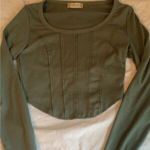 Altar'd State Ribbed Cropped Long Sleeve - Sage